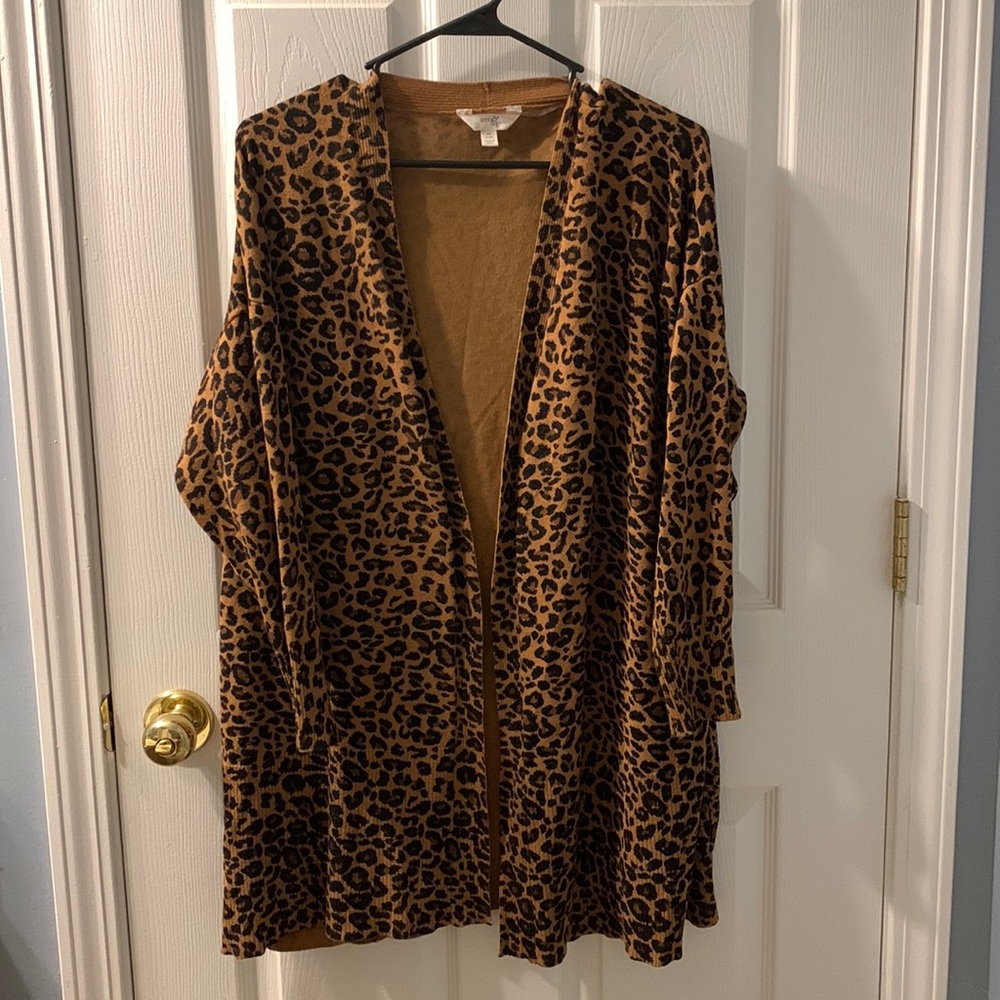 Leopard print 3/4 quarter sleeve cardigan